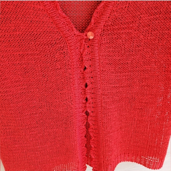 Sag Harbor Vintage Y2K Aesthetic Open-weave Crochet Cropped Red Summer Cardigan - Picture 8 of 15